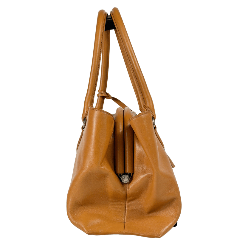OSOI Tan Brown Leather Boat Wide Shoulder Bag