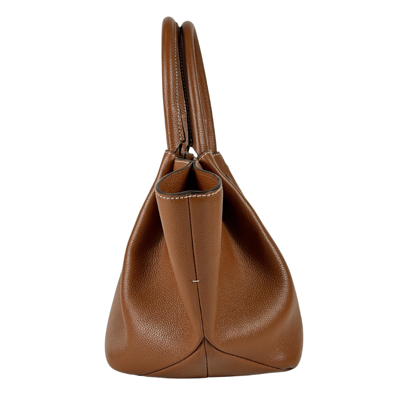 DEMELLIER LONDON Tan Brown Grain Leather Midi New York Handbag