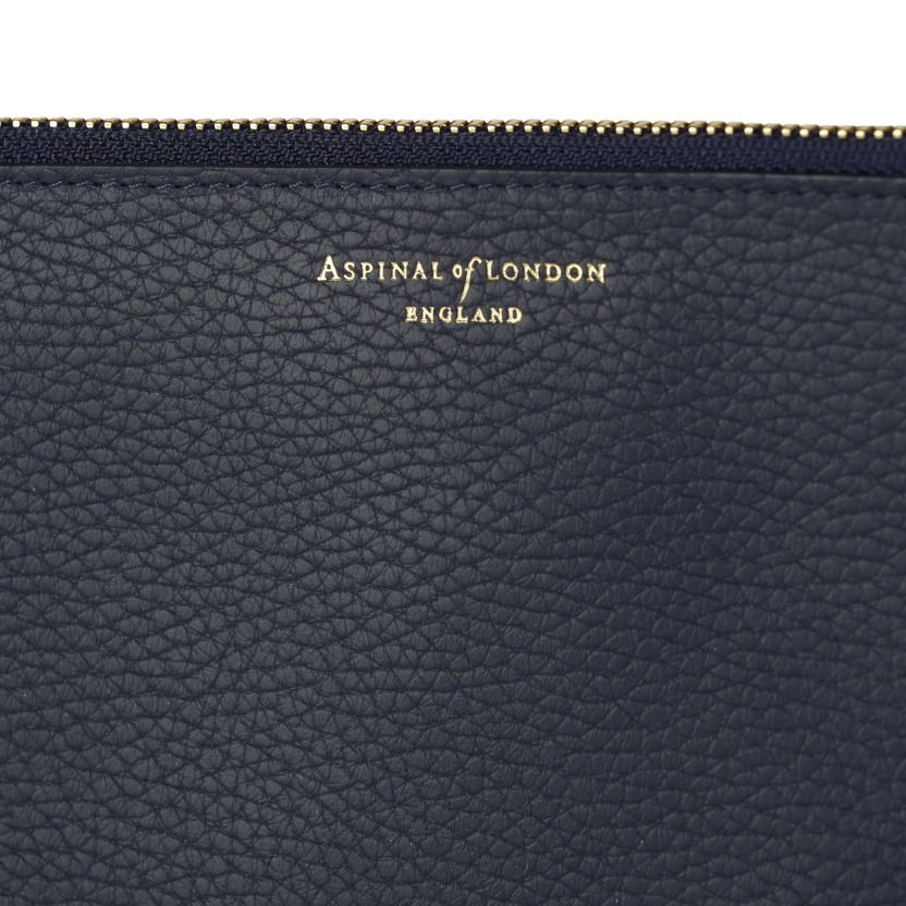 Aspinal Of London Blue Essential Flat Pouch In Navy Pebble One Size
