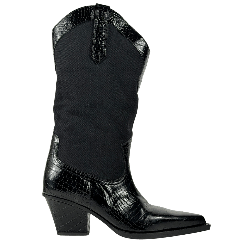 PARIS TEXAS Black 60mm Rosario Croc Embossed Boots UK 8 EU 41