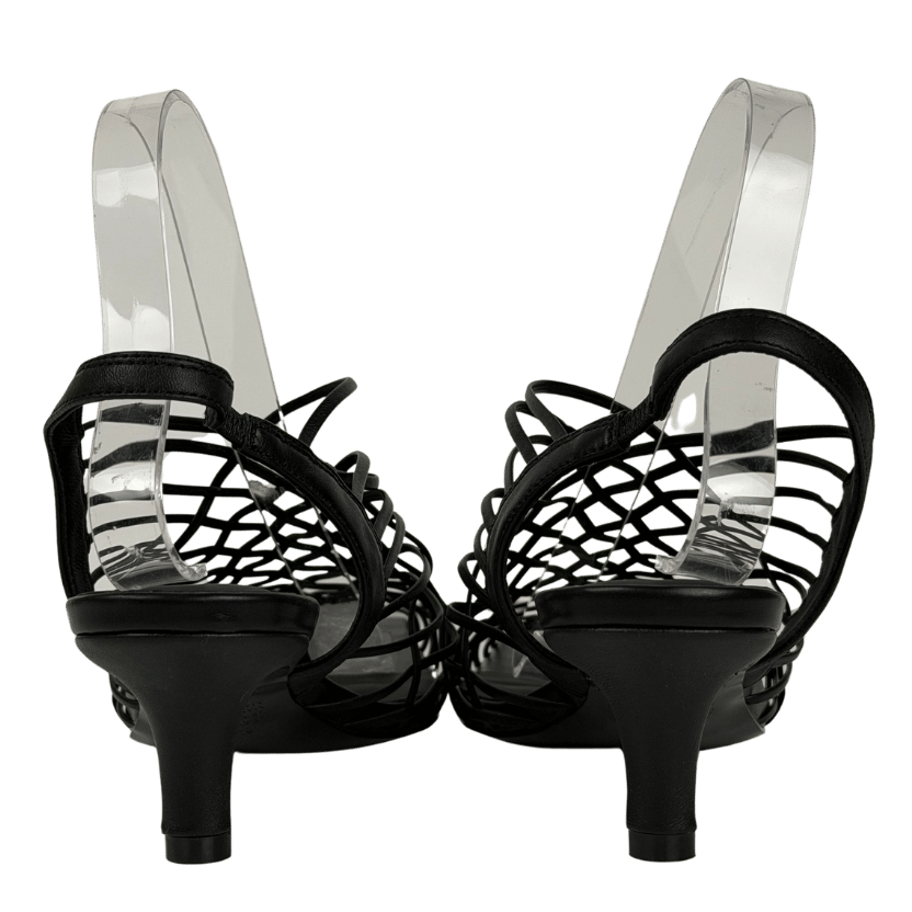 Alias Mae Black Leather Strappy Poppy Slingback Kitten Heel Shoes UK 6 EU 39 👠