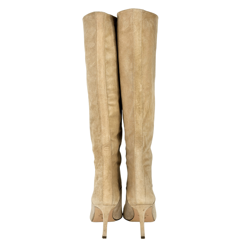 Massimo Dutti Cream Suede Knee High Boots UK 7 EU 40