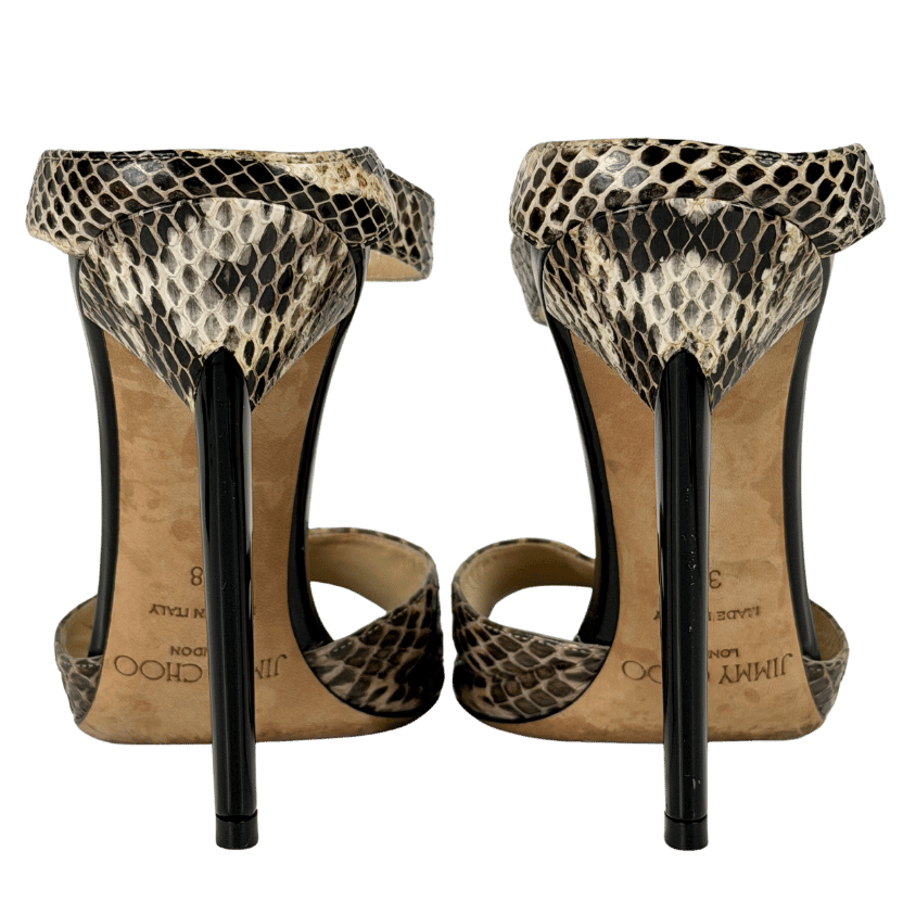 JIMMY CHOO Black / Snake Deckle Elaphe Heeled Mule Sandals UK 5 EU 38 👠
