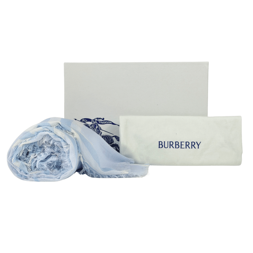 Burberry Blue 100% Wool Check Fringed Scarf
