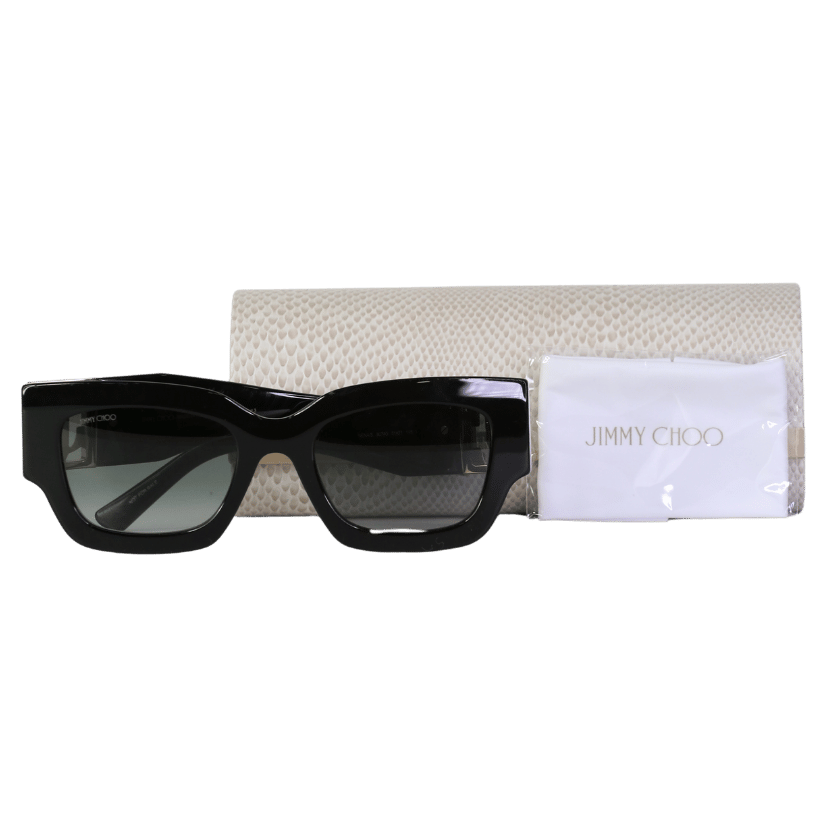 Jimmy Choo Nena/s 807 9o 51 Black / Gold Logo Arm Sunglasses In Case
