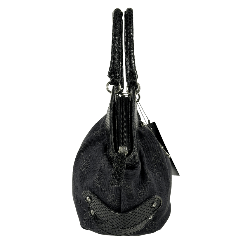 BLUMARINE Black Vintage Monogram Canvas  Leather Embellished Top Handle Bag