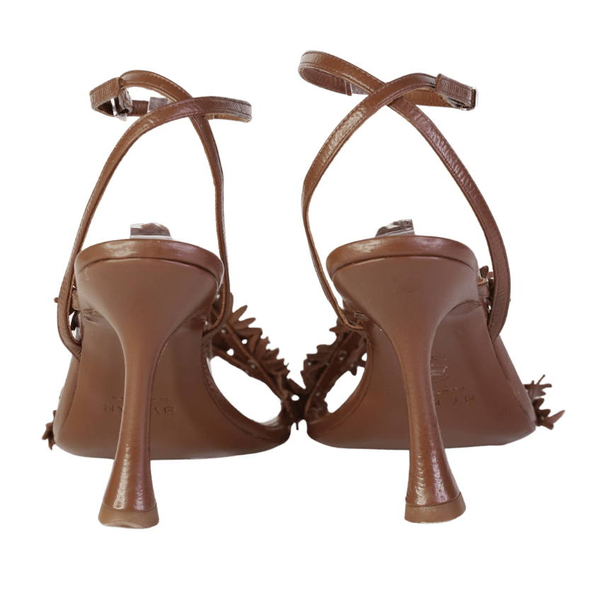 BY FAR Brown Floral Leather Heel UK 4 EU 37 👠