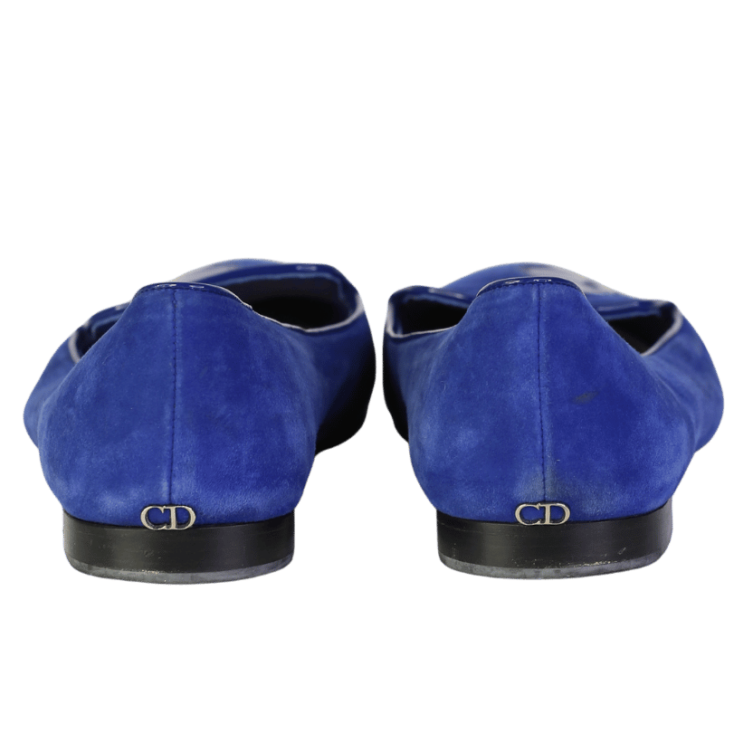 Christian Dior Blue Patent Leather And Suede Rose Flats UK 4 EU 37 👠