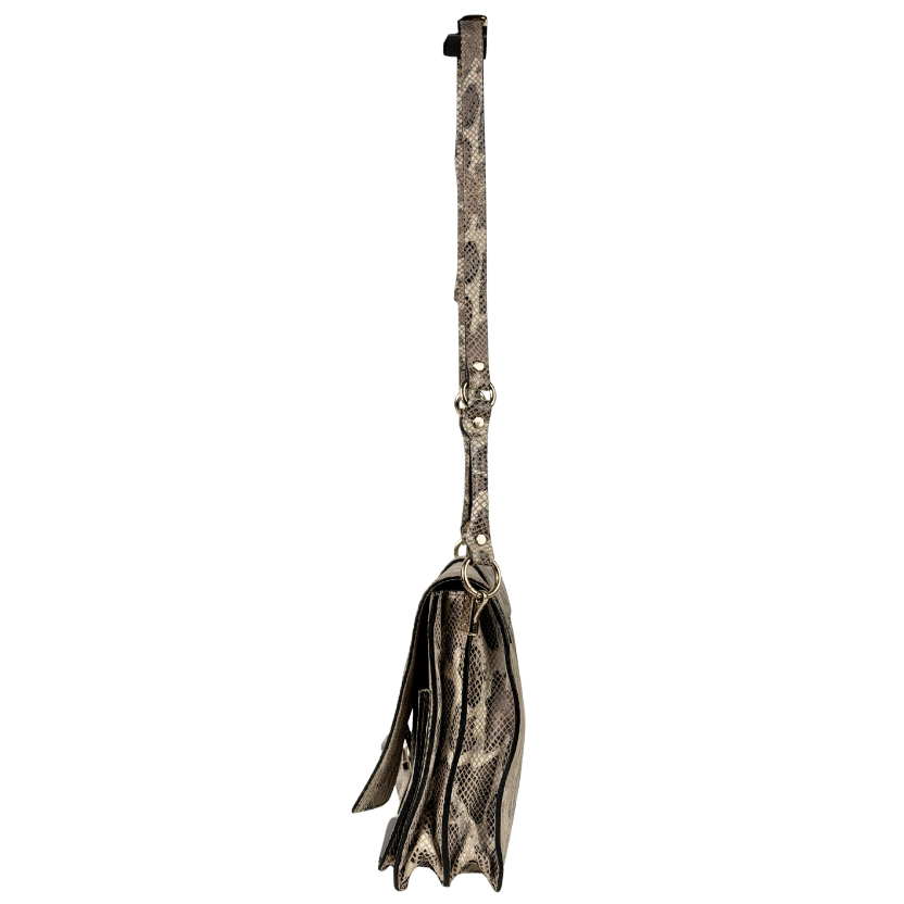 Whistles Beige Snake-print Fold Over Shoulder Bag