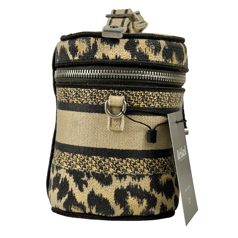 DIOR Beige Mizza Embroidered Canvas Travel Vanity Bag In Leopard Print
