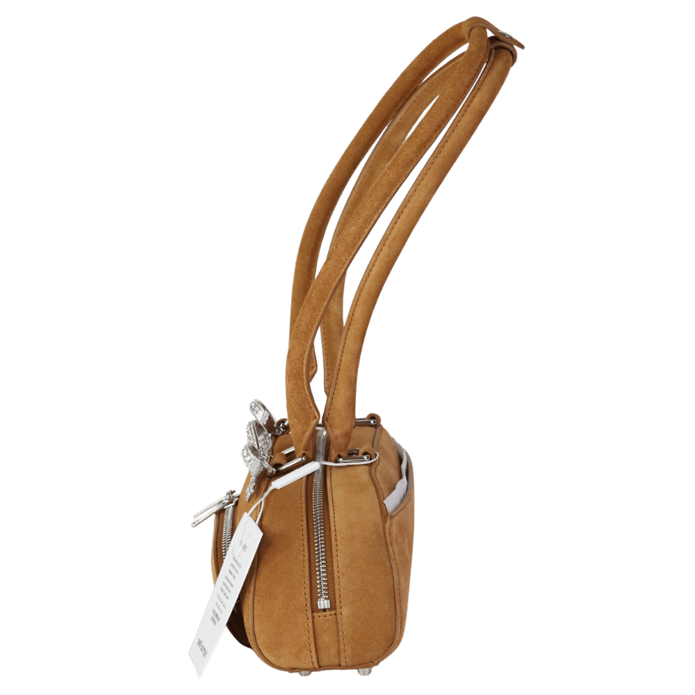 Self-Portrait Tan Brown Suede Embellished Bow-detail Suede Shoulder Bag