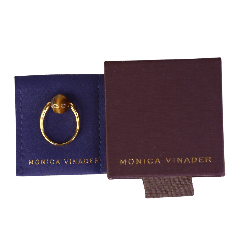 Monica Vinader X Kate Young Spinning Tigers Eye Yellow Gold Ring Sz K