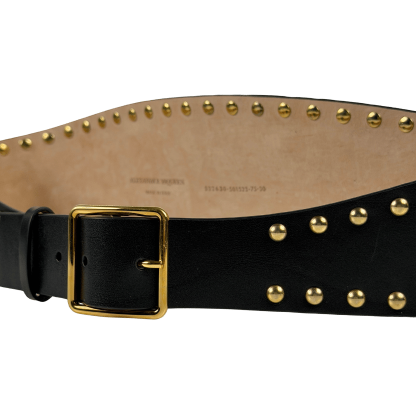 ALEXANDER MCQUEEN Black Leather / Gold Studded Corset Wide Waist Belt Sz 75/30 UK XS