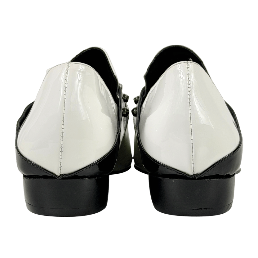 DORA TEYMUR White / Black Patent Leather Studded Flats UK 5 EU 38 👠