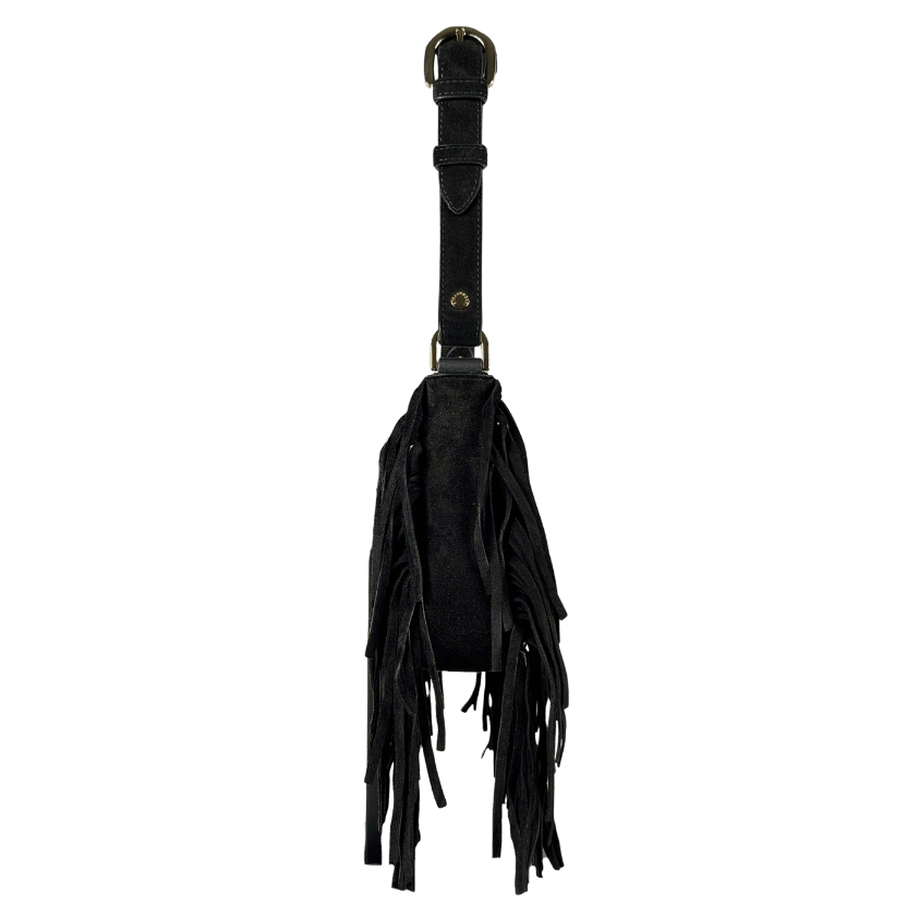 STRATHBERRY X Cinq A Sept Black Suede Leather Multrees Omni Zipped Fringed Bag