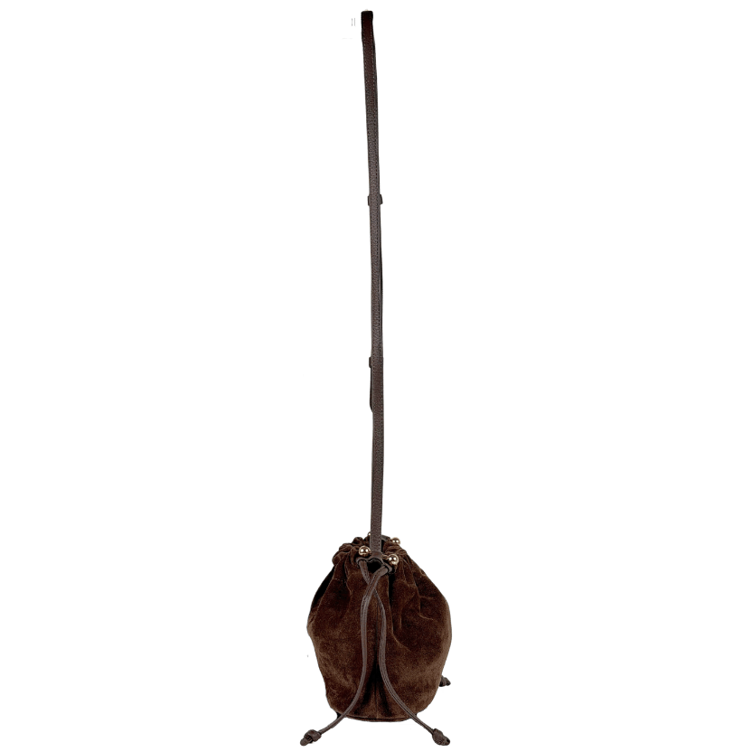 STRATHBERRY Chocolate Brown Suede Leather Charlotte Drawstring Bag