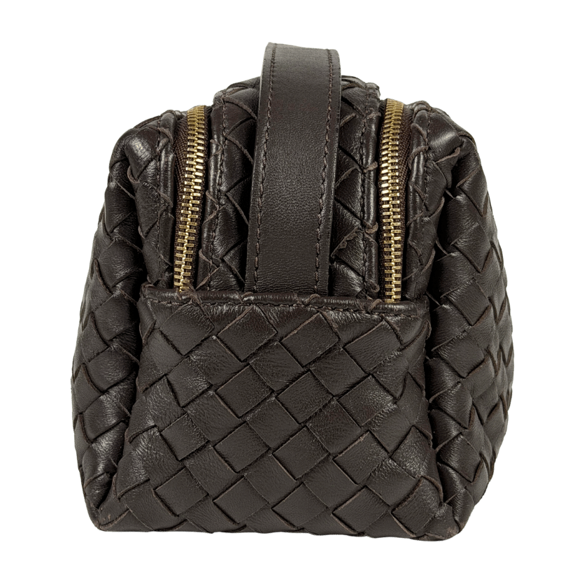 ELLEME PARIS Trouse Dark Brown Woven 100% Lambskin Leather Trousse Handbag