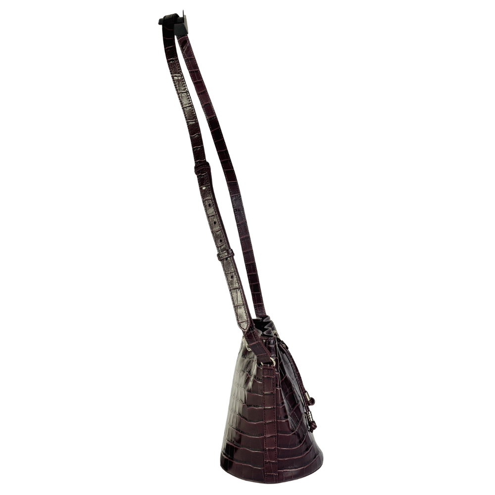 TALBOTS Brown Croc Embossed Leather Bucket Bag One Size