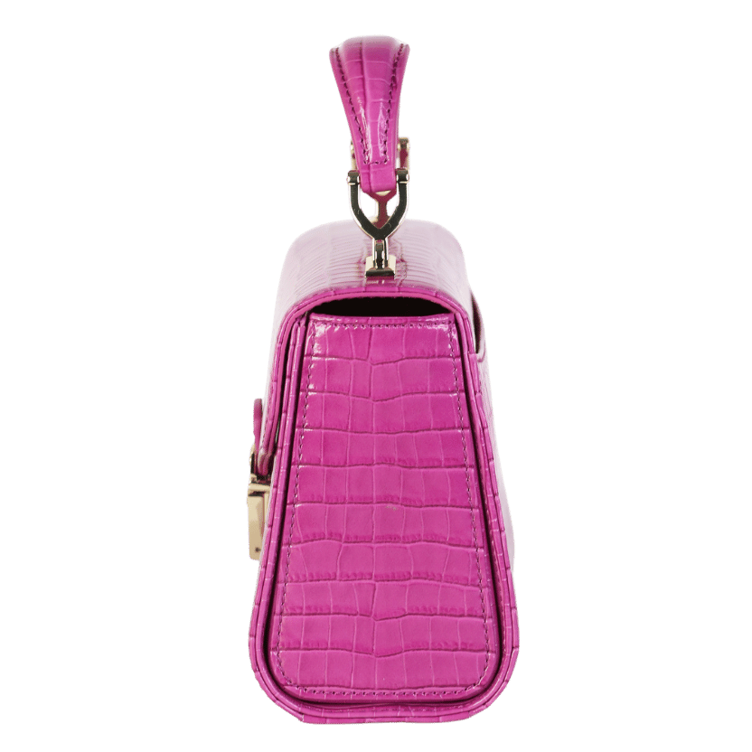 Aspinal Of London Pink Croc Embossed Mini Top Handle Mayfair Bag  with chain strap