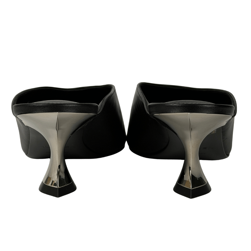 MUGLER Black Leather Fang 55 Sculptural Kitten Heel Mules UK 4 EU 37 👠