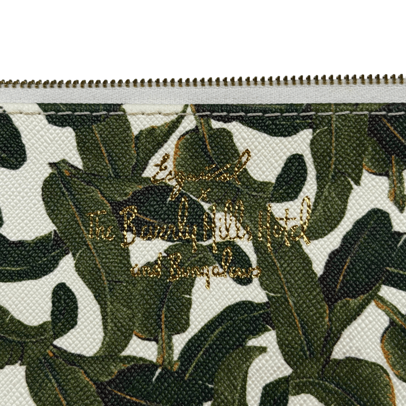 BEVERLY HILLS HOTEL Green Leather Zipped Pouch Bag One Size