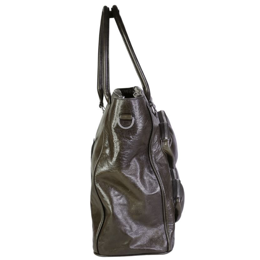 BIMBA Y PALOMO Dark Green Leather Multi Pocket Deail X-large Tote Bag