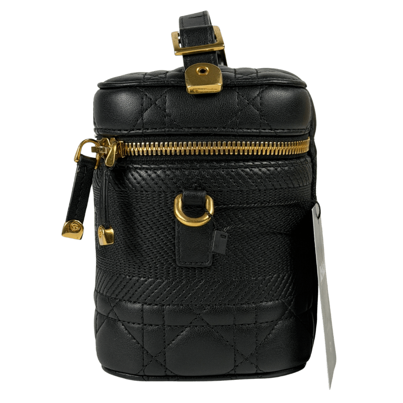DIOR Black Small Lambskin Cannage Diortravel Vanity Case Satchel