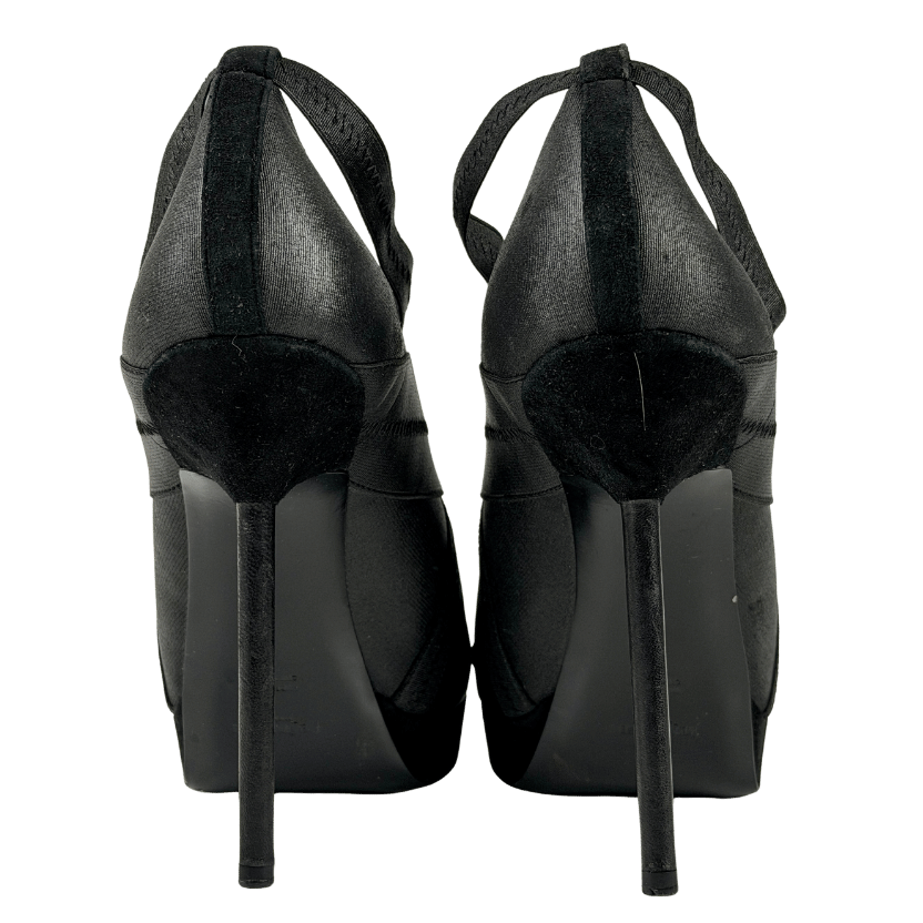 YVES SAINT LAURENT YSL Black Divine Elastic Bandage Suede Heel Boots UK 8 EU 41 👠