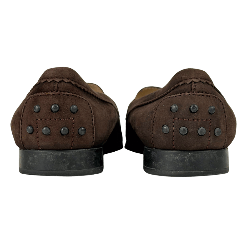 TOD'S Dark Brown Suede Metal Bar Loafers Moccasins Flats UK 7 EU 40