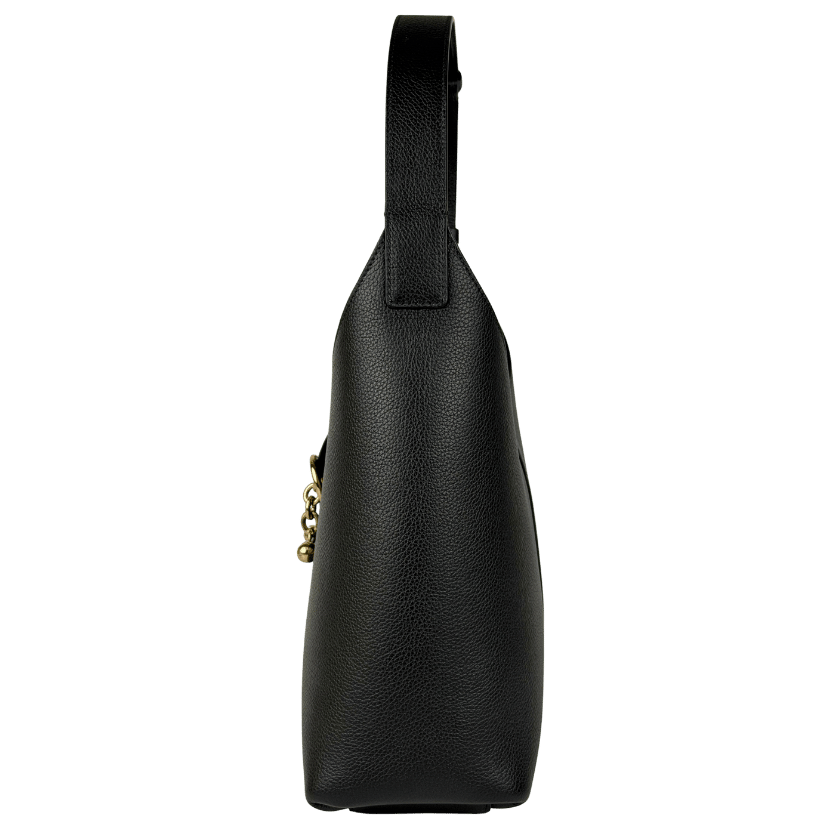 STRATHBERRY Black 100% Calf Grained Leather Kite Hobo Bag With Gold Hardware