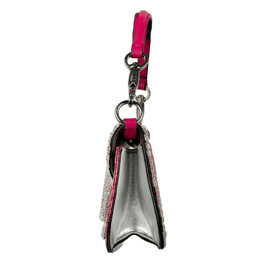 VALENTINO GARAVANI Pink Loco Crystal And Beaded Leather Shoulder Bag