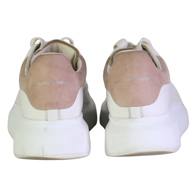 Alexander McQueen White / Pink Logo Print Leather Oversized Trainers UK 5 EU 38 👠