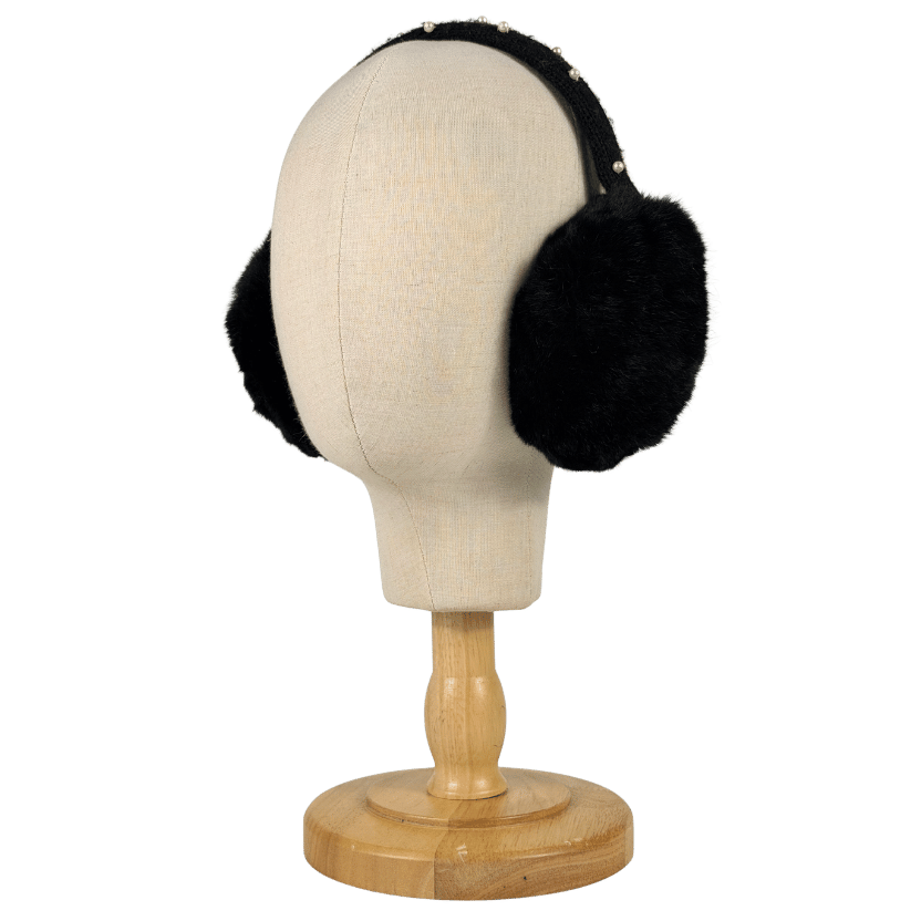 YVES SALAMON Black Pearl Embellished Rabbit Fur Earmuffs One Size