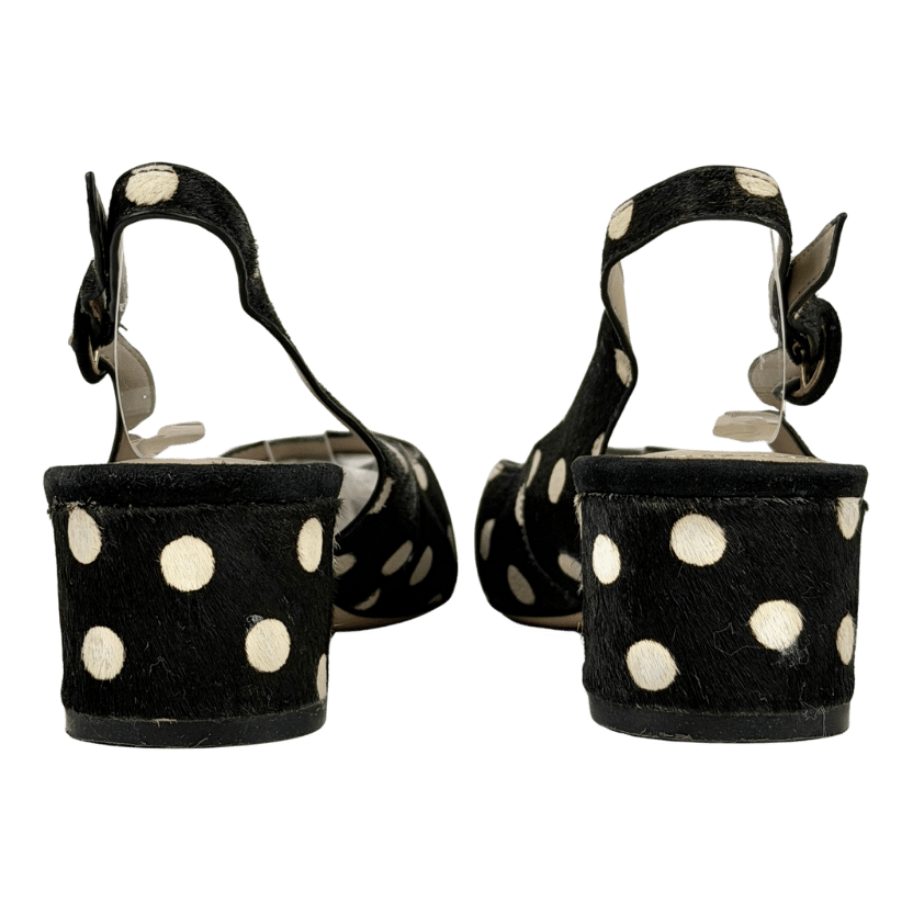 BODEN Black / White Polka Dot Ponyskin Sling Back Heels UK 5 EU 38 👠