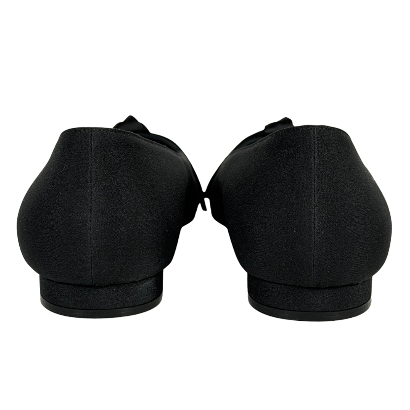 MANOLO BLAHNIK Black Pairo Silk Bow Detail Pointed Ballet Flats UK 2 EU 35 👠