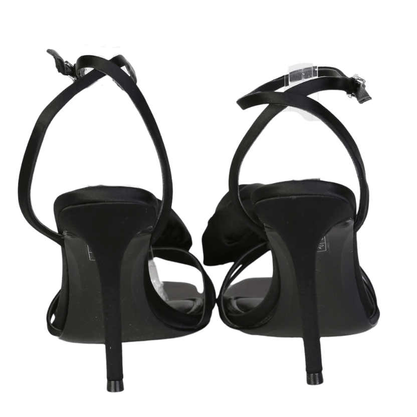 Club L Sweet Step Black Satin Strappy Heeled Sandals With Flowers UK 4 EU 37 👠