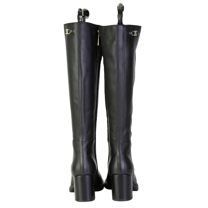 Tommy Hilfiger Black Leather Th Monogram Horsebit Knee-high Boots UK 5 EU 38 👠