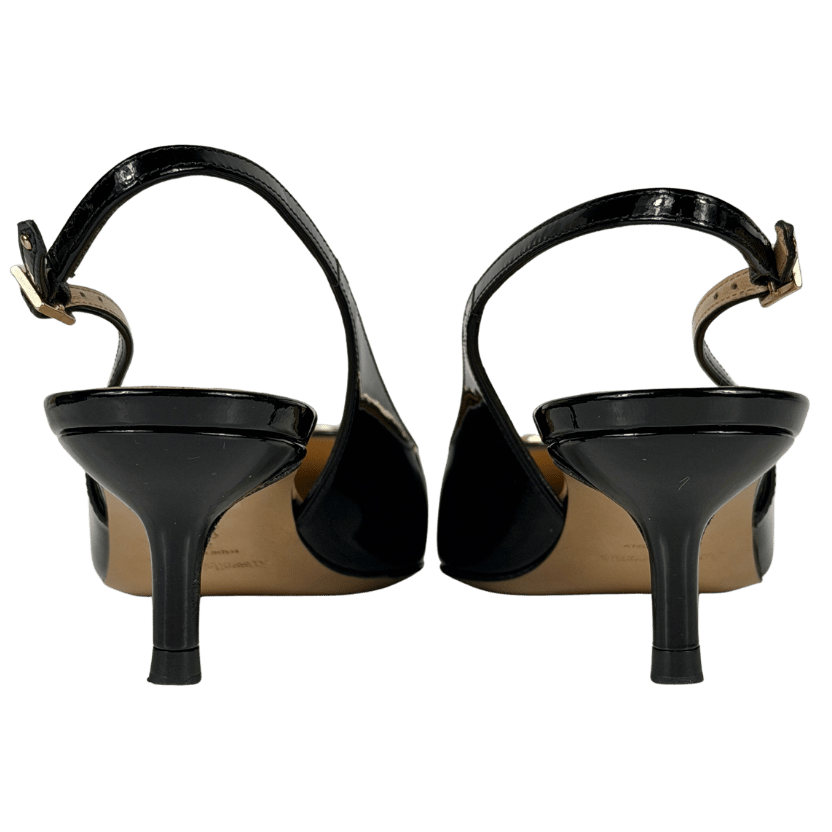 RUSSELL & BROMLEY Black Foxley Patent Slingback Heeled Shoes UK 4 EU 37 👠