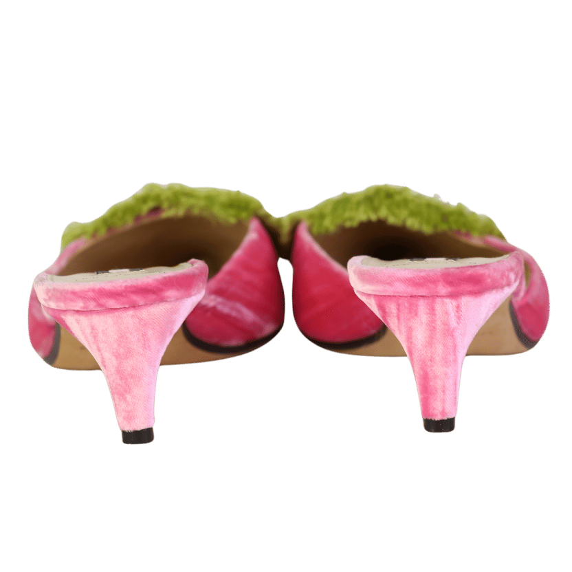 Sergio Rossi X Marta Ferri Pink Velvet Embellished Mules UK 6 EU 39 👠