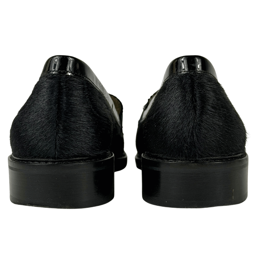 HOBBS Black Patent Leather And Calf Hair Loafers UK 5 EU 38 👠
