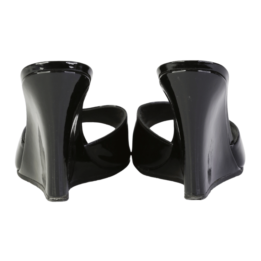 Paris Texas Black Wanda Patent Leather Wedge Sandals UK 4 EU 37 👠