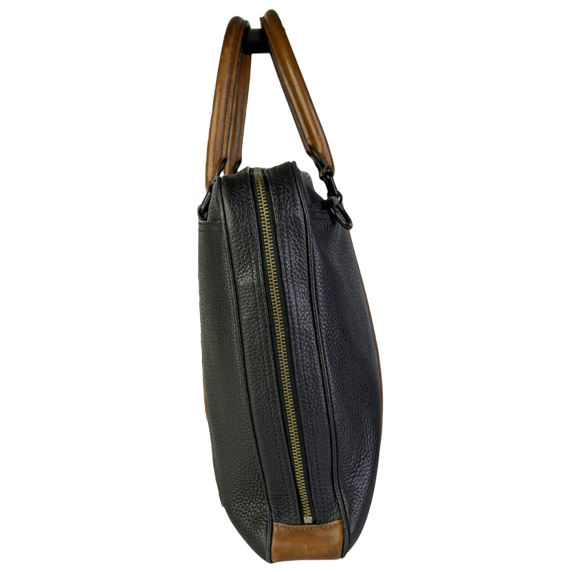 Coach Black / Tan Leather Harness Metropolitan Slim Briefcase / Laptop Bag