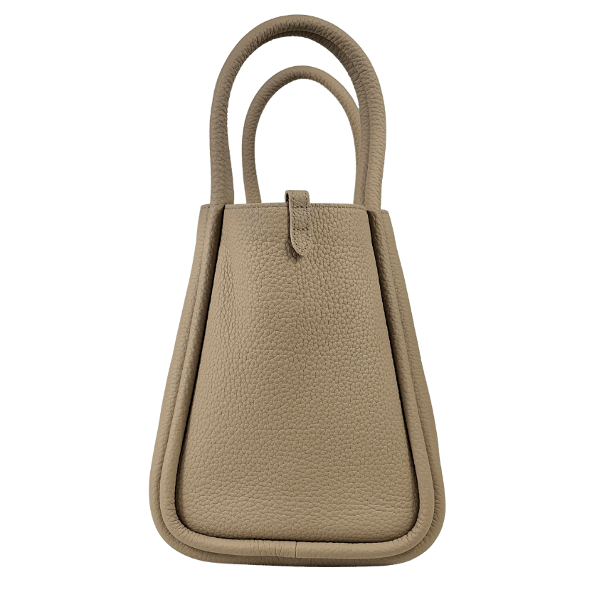 SONGMONT Taupe Beige Full Grain Leather Large Song Bucket Bag With Crossbody Strap