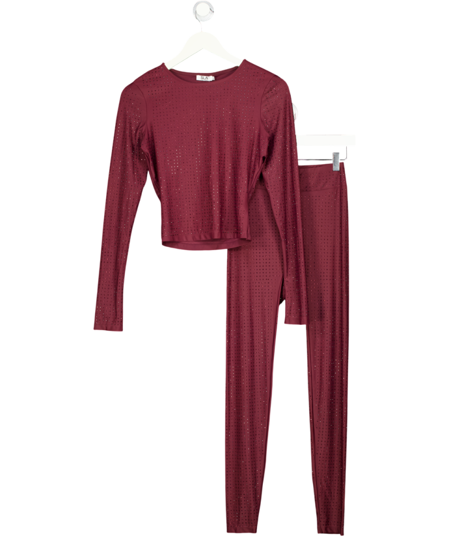 SLA THE LABEL Burgundy Red Nola Diamante Co-ord Set UK XS