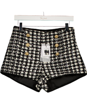 NADINE MERABI Black Eve Check Micro Shorts UK 10