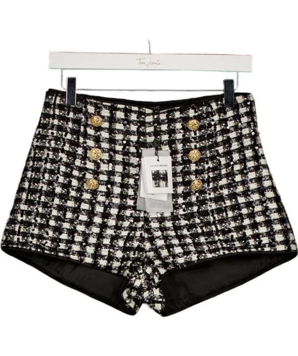 NADINE MERABI Black Eve Check Micro Shorts UK 10