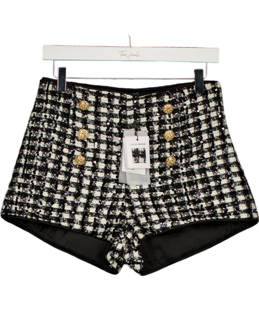 NADINE MERABI Black Eve Check Micro Shorts UK 10