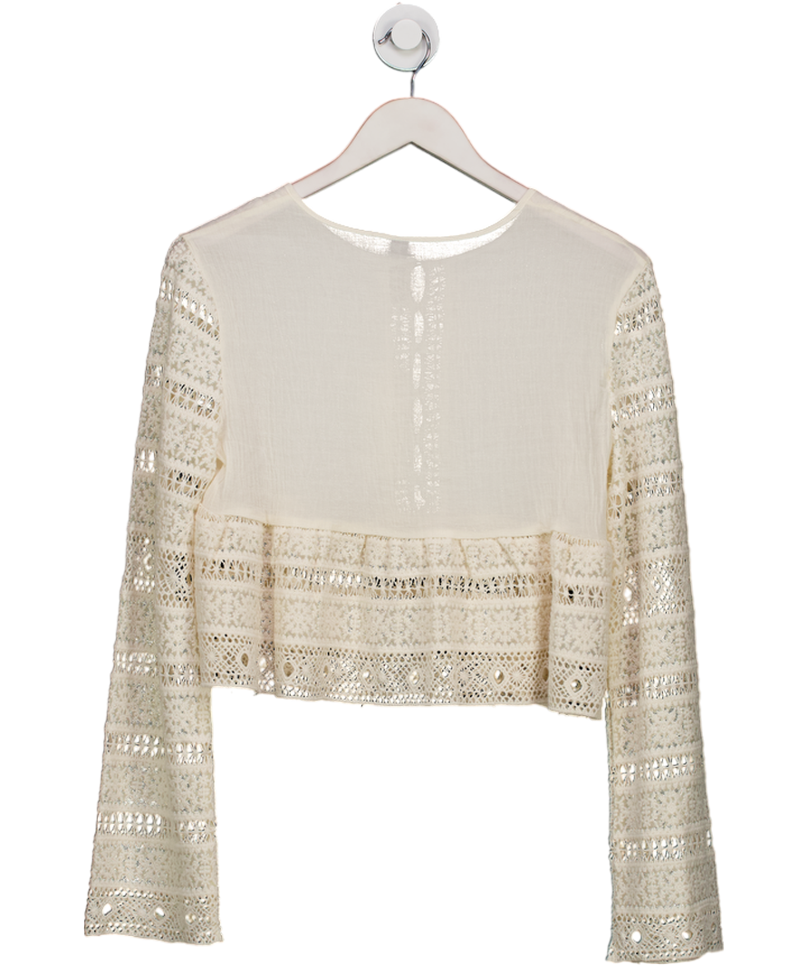 MANGO Cream Embroidered Cotton Blouse With Openwork Details UK S