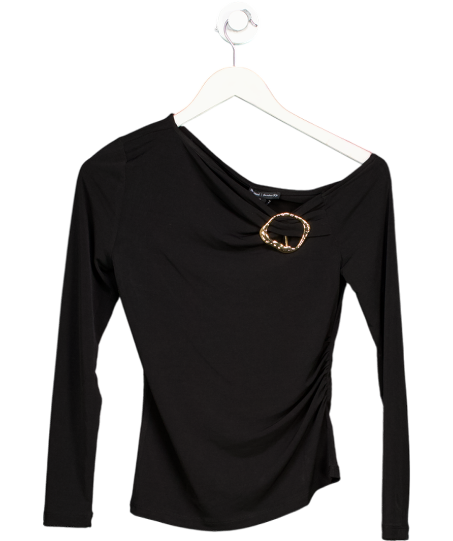 River Island Black Long Sleeve Gold Trim Drape Top UK S