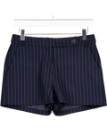 DE SAVARY LONDON Navy Blue Pinstripe Tailored Shorts UK S